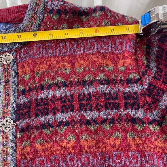 Vtg Eagle's Eye Sweater Womens M Red Nordic Wool Cardigan Hooks 90s Cottage - Picture 5 of 8